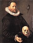 Holding Canvas Paintings - Portrait of a Man Holding a Skull